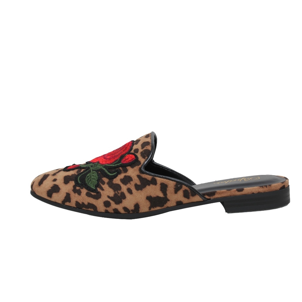 Cheetah Rose Embroidery Backless Slip On Loafer - Picture 4 of 6